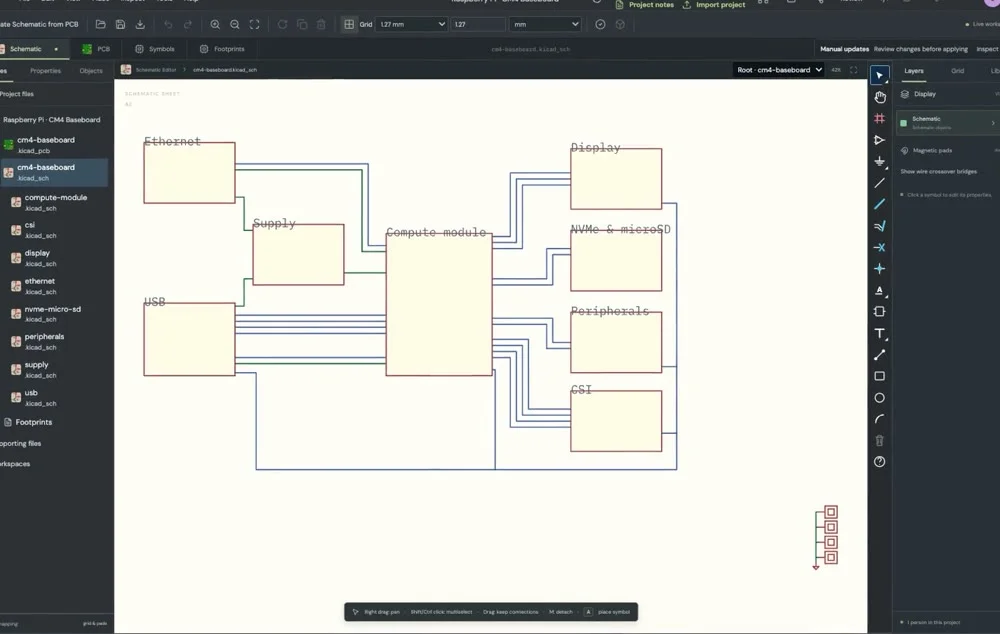 nomoreda schematic editor with connected circuit blocks